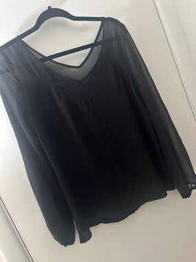 Sheer Black V-Neck Long Sleeve Women's Top